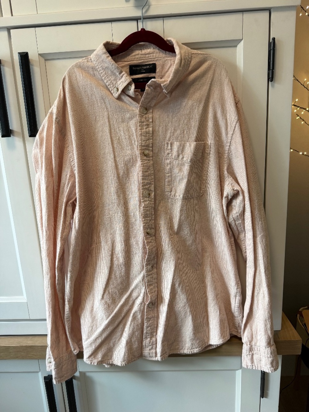 Banana Republic Untucked Fit Oxford Stripe Button Down Shirt Pink White Men's L